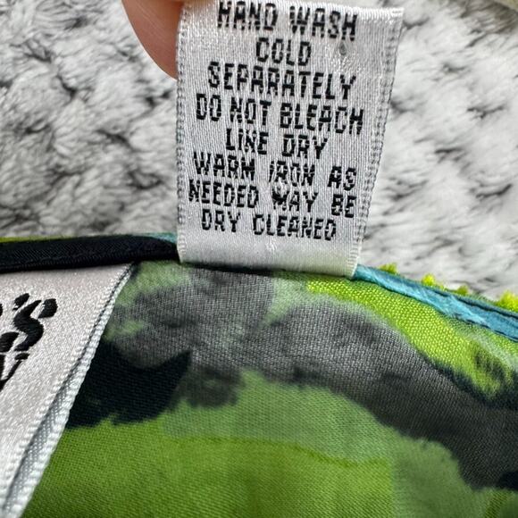 Chicos Design Top ML Blue Silk Burn Out Sheer Floral Boat Neck Shawl Pullover - Picture 13 of 13